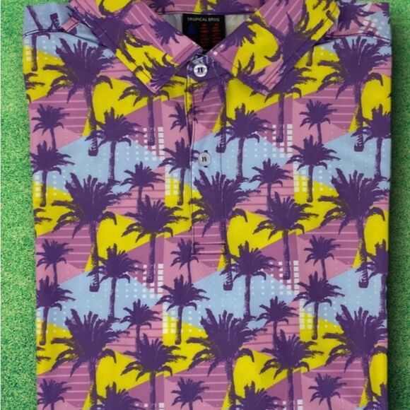 Tropical Bros Pink and Yellow Palm Tree Casual Men's Golf Shirt --‎ XL - Picture 3 of 11